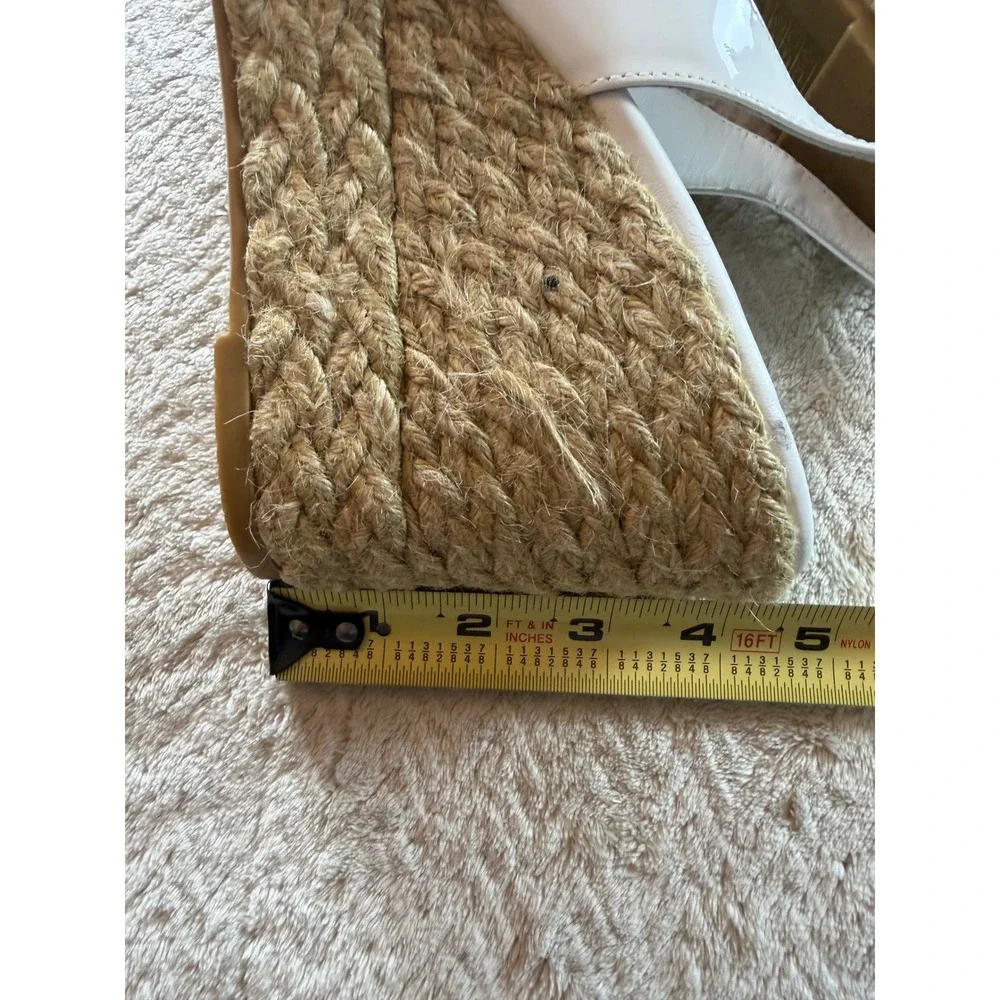 Stuart Weitzman White Patent Leather Espadrille Wedge Slingback Peep Toe 9.5 - Picture 10 of 12